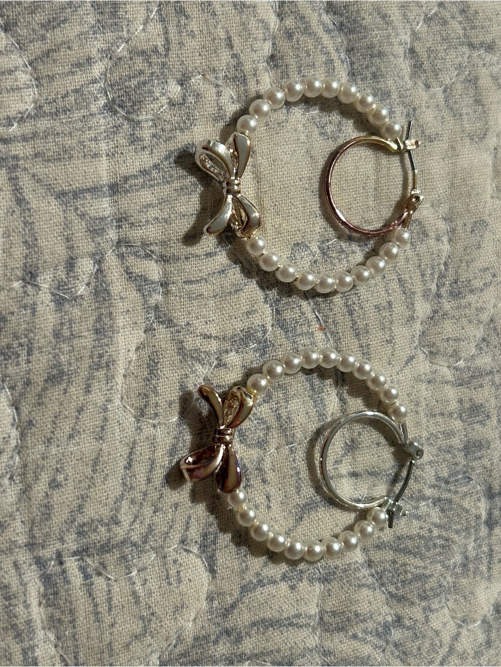 Pearl Bow Hoop Earrings – Gold and Silver Tone